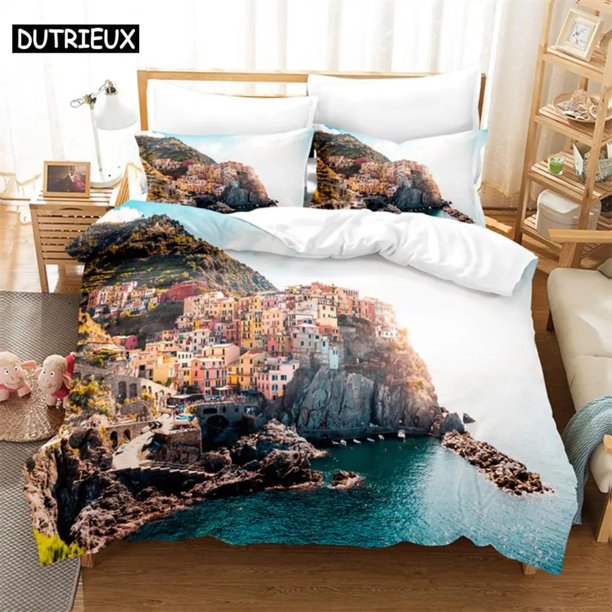 Beautiful Coastline City Bedding Set Duvet Cover Set Bedding Digital Printing Bed Linen Bed Set Fashion Design