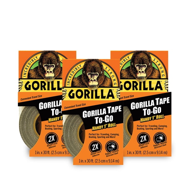 Cinta adhesiva Gorilla Mini To-Go de 1 cm x 9 m, color negro, tamaño viaje (paquete de 3)