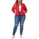 thumbnail image 4 of Chaquetas de Mezclilla Lavadas con Bolsillos y Cuello Vuelto de Manga Larga para Mujer de Talla Grande de Agnes Orinda para Escuela y Universidad 1X Rojo, 4 of 8