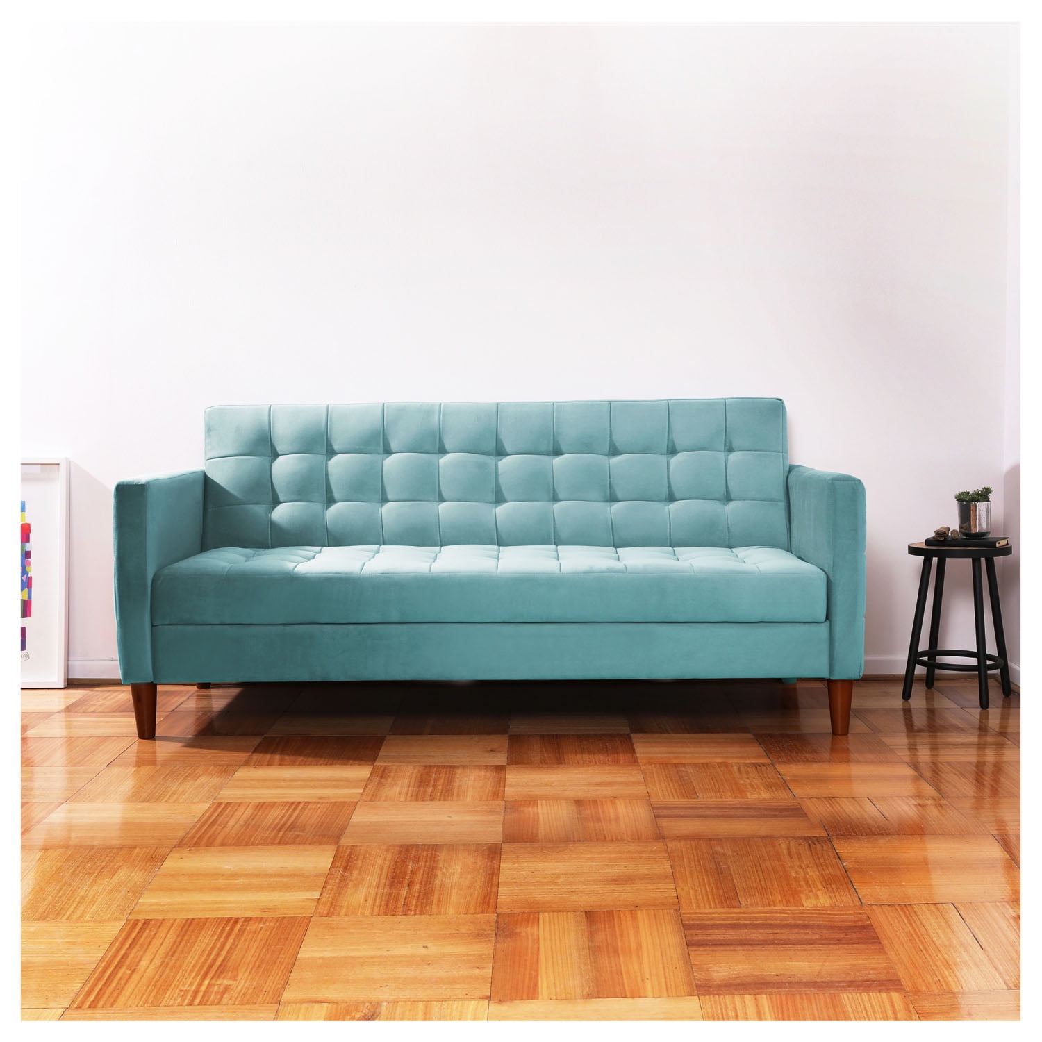 Latam Home - Futón Sofá Cama Genova Tela Velvet Turquesa