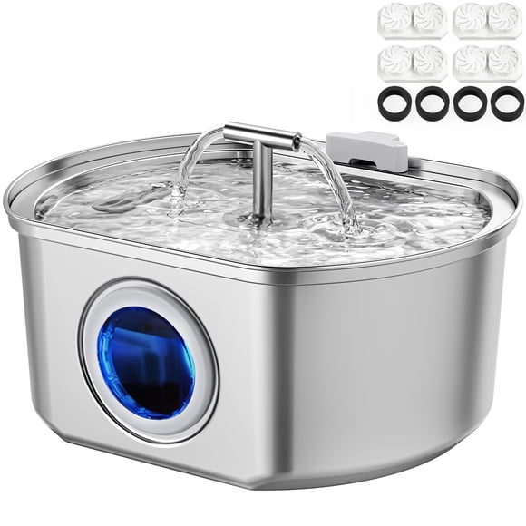 Fuente de agua para gatos Neareal de acero inoxidable de 3,2 L con 4 filtros