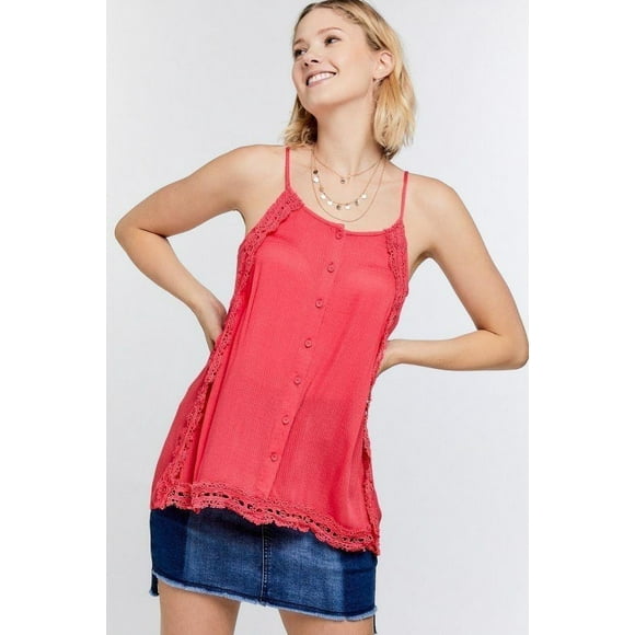 CCWHOLESALESCLOTHINGS by Boho - Camisola con Botones y Detalles de Encaje Festoneado, Talla Regular