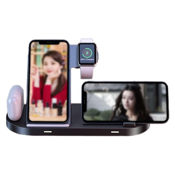 8-en-1 LED magnético soporte de carga inalámbrica para iPhone 16/15/14/13/12 Pro Max Apple Watch AirPods estación de carga rápida-Negro