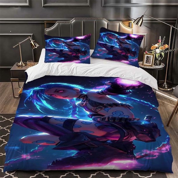 Jinx Blue Hair Themed Bedding Set Three-Piece Duvet Cover and Pillowcase Set
