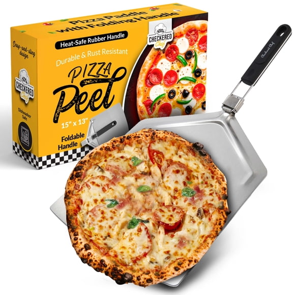 Pala para pizza con diseño de chef a cuadros, de acero inoxidable, extra grande