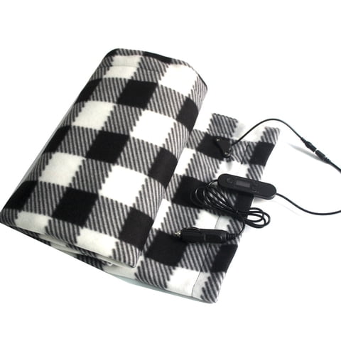 Xusx111 - Manta De Coche Calentada - Manta Eléctrica Para Coche, Camión, Suv O Rv - Lanzamiento Portátil Calentado - Camping Essentials (Blanco Negro Plaid)