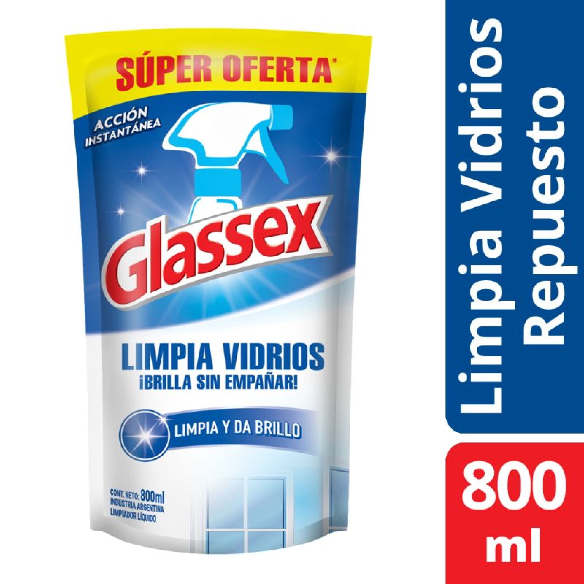 Limpia Vidrios Líquido Doypack 800 ml Glassex