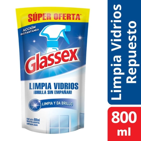 Limpia Vidrios Líquido Doypack 800 ml Glassex