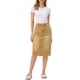 thumbnail image 2 of Falda de mezclilla de cintura alta para mujer INSPIRE CHIC, falda de mezclilla hasta la rodilla con dobladillo sin rematar y bolsillos, marrón amarillento, talla S, 2 of 6