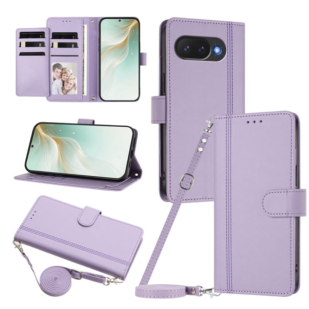 Google Pixel 10A Funda con Ranuras para 9 Tarjetas, Morado Claro
