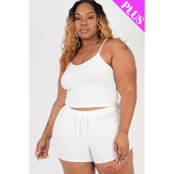 Conjunto de Top Corto de Canalé y Shorts de Talla Grande