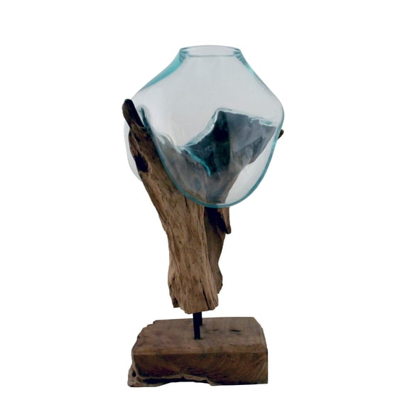 Terrario Sculpture Cohasset de vidrio fundido y madera de 18 cm de altura