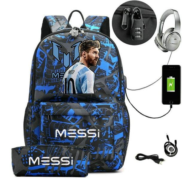 Messi Backpack Boys Girls Laptop Capacity School Bag Usb Charging Anti Theft and Waterproof Canvas Casual Mochilas