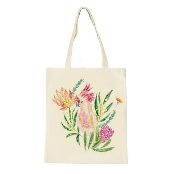 Tote Bag Pintura con Diamantes - Flores beige