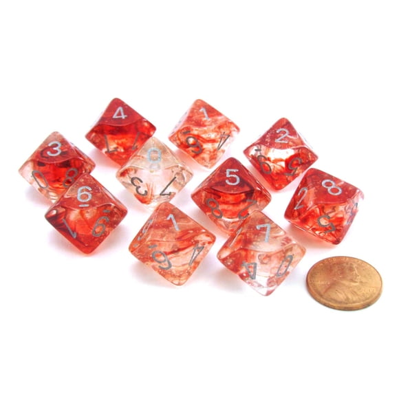 Dados Chessex d10 Nebula Luminary rojo y plateado - juego de 10 piezas