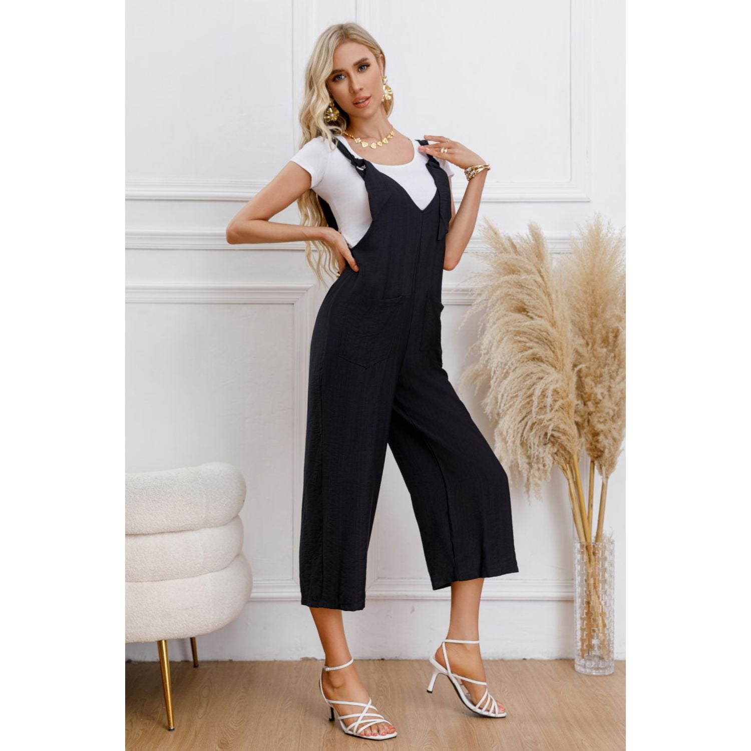 Likeshop - Enterito Mujer Jardinera Midi Primavera Verano Tirantes 3325