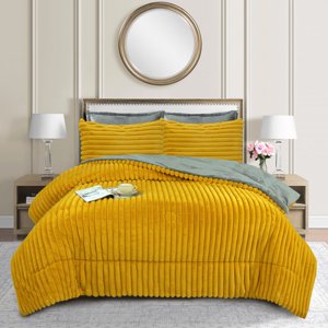 Aladdins Shop - Cobertor De Invierno 2 Plazas Modelo Lineas Piel De Oveja Color Mostaza