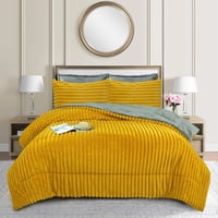 Aladdins Shop - Cobertor De Invierno 2 Plazas Modelo Lineas Piel De Oveja Color Mostaza