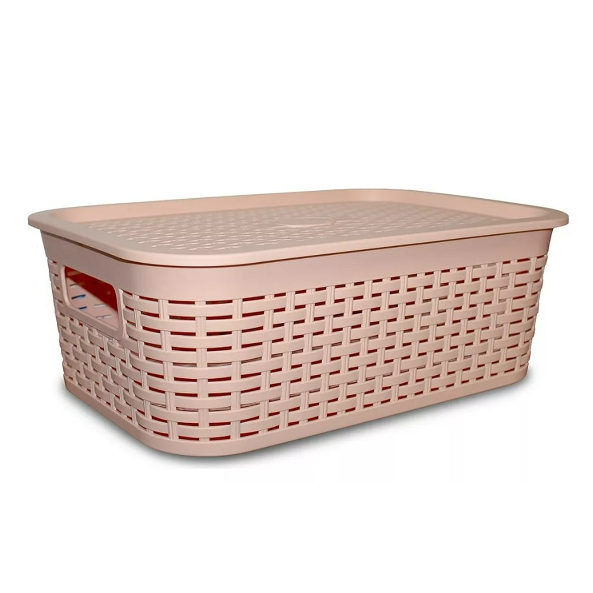 Reyplast - Caja Organizadora Canastilla Ratán 13 Lt. Rosa Claro