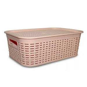 Reyplast - Caja Organizadora Canastilla Ratán 13 Lt. Rosa Claro