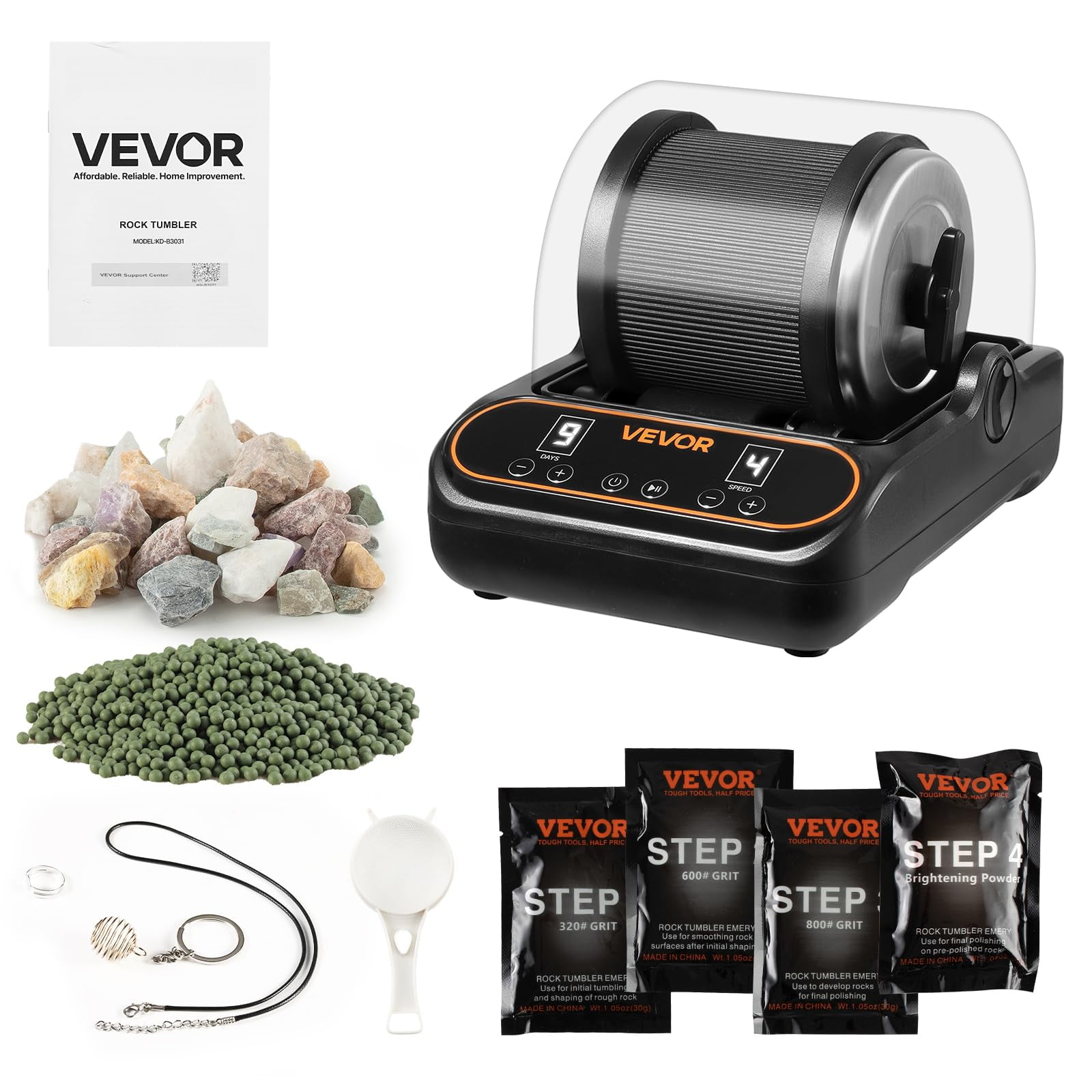 Máquina Pulidora De Rocas Rock Tumbler Vevor De 0,91 Kg Con Kit De 4 Velocidades