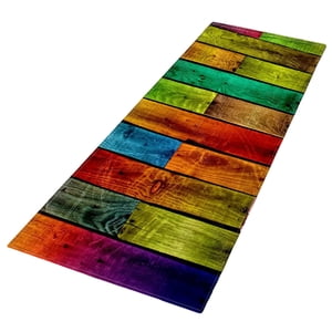 Magideal - Alfombras Y Tapetes De Cocina De Granja, Fibra De Poliéster, 60X180Cm, Tablones De , Felpudo Con Respaldo Antideslizante, Alfombrilla Rectangular Color Del Arco Iris