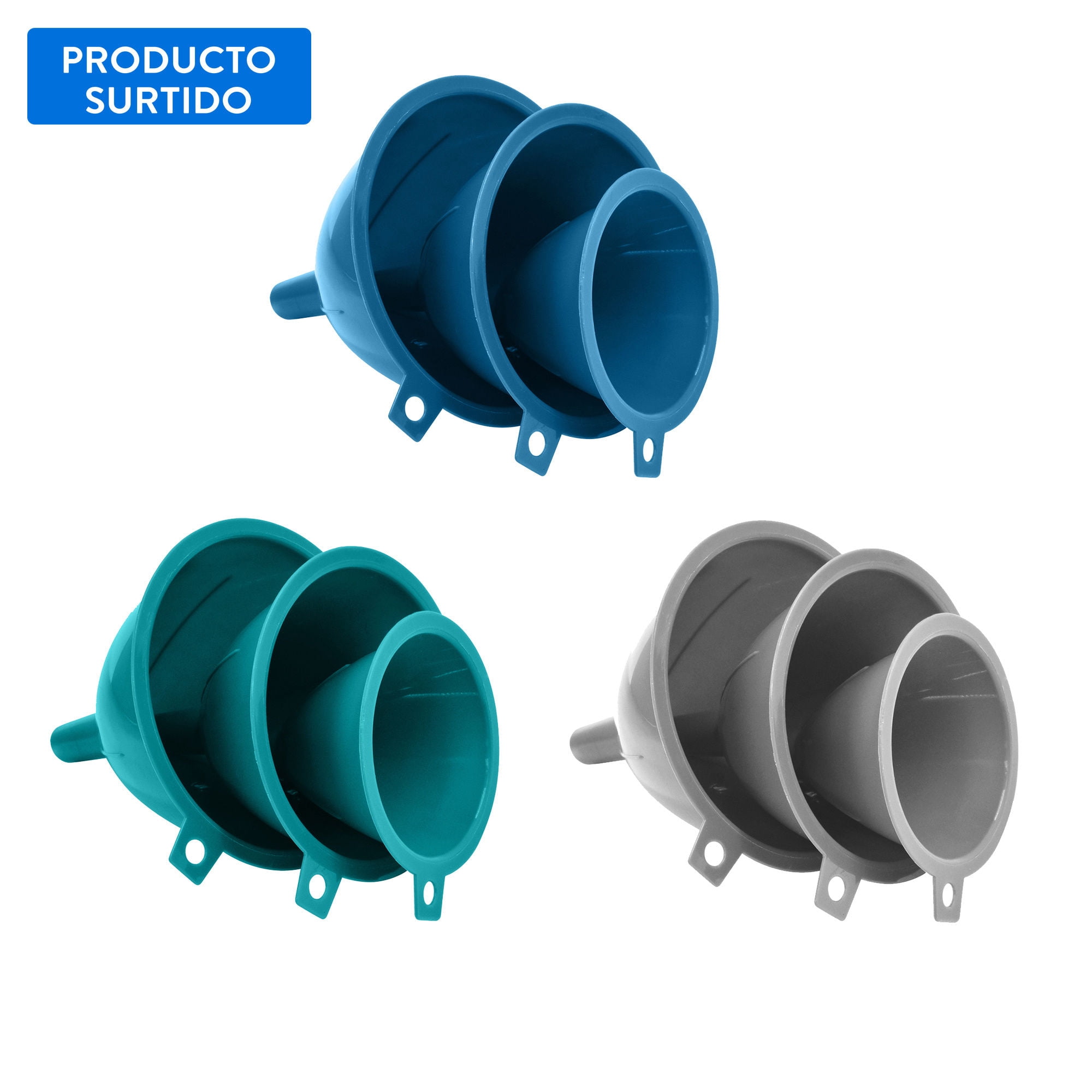 Embudo plastico multiuso 3pzs, color surtido 1 un