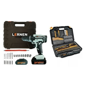 Lernen - Taladro Desatornillador Inalámbrico 2 Baterías + Set 246 Brocas