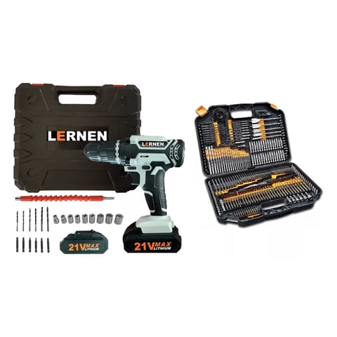 Lernen - Taladro Desatornillador Inalámbrico 2 Baterías + Set 246 Brocas