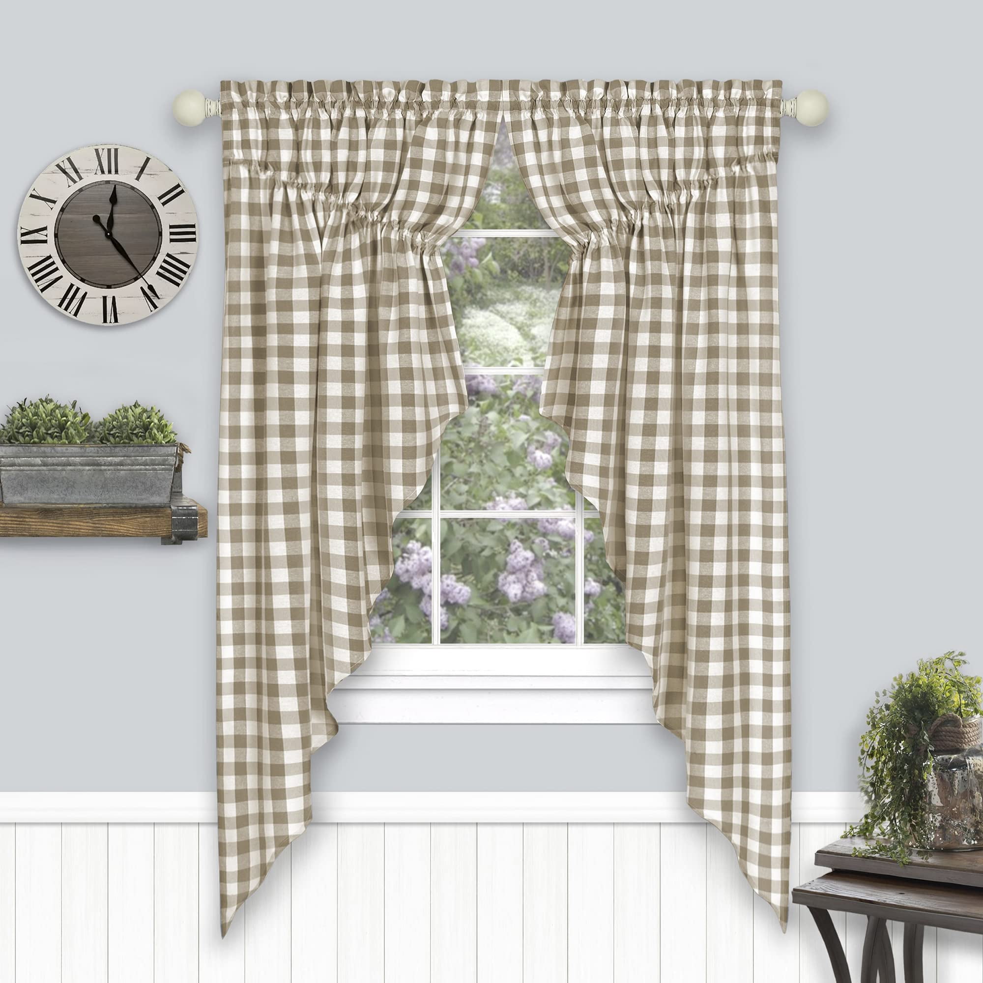 Cortina De Ventana Achim Buffalo Check, 183 X 160 Cm, Color Marrón Y Marfil