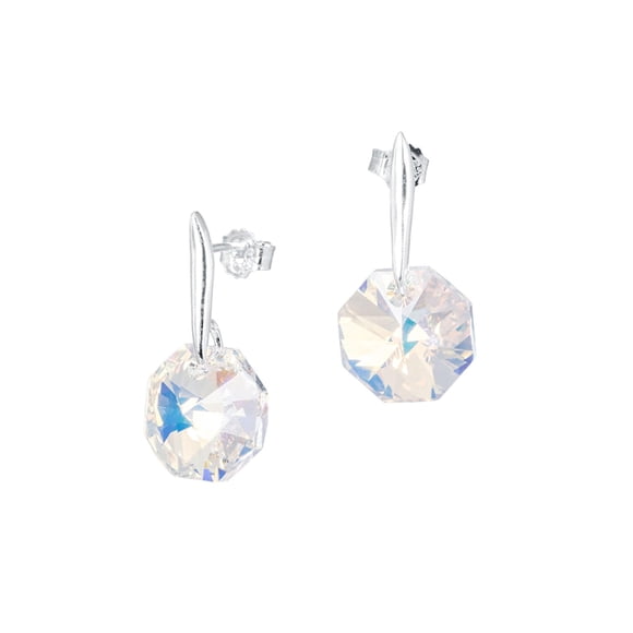 Aros Bruselas Plata Italiana 925 y Cristal Genuino Aurora Boreal