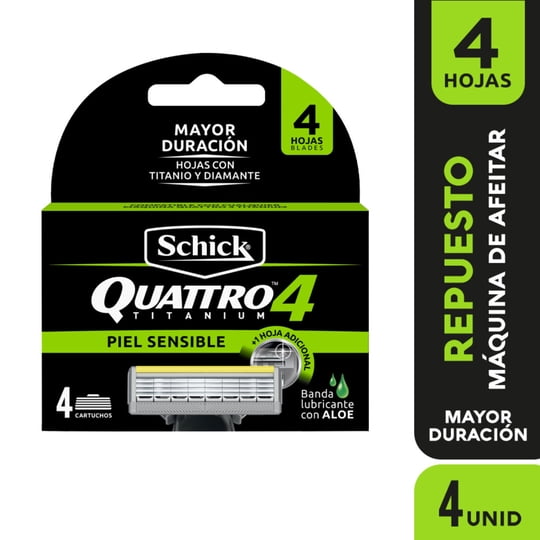 Repuesto Máquina De Afeitar Quattro Piel Sensible 4 Un Schick