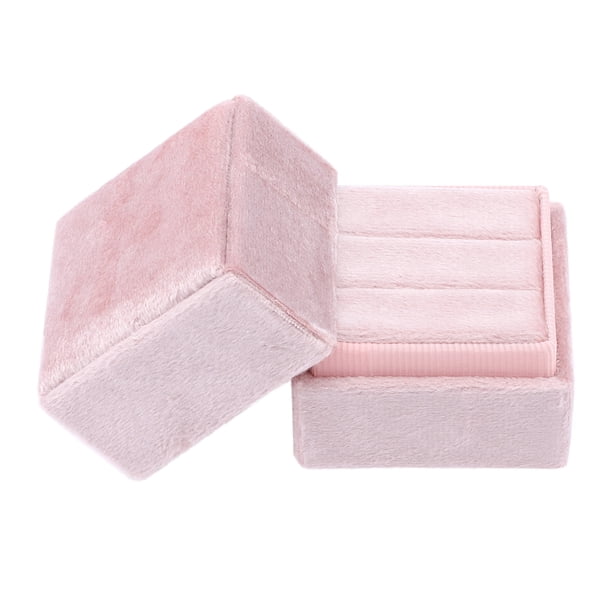 REGALWOVEN Caja de Anillo Cuadrada de Terciopelo para Propuesta, Compromiso, Boda, Ceremonia, Caja de Almacenamiento de Anillos de Joyería 2 Ranuras Soporte de Anillo Rosa Claro 2*2*2in