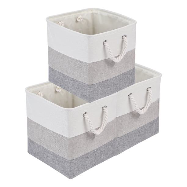 REGALWOVEN Juego de 3 cestas de almacenamiento de algodón con asas para estantes y armarios, cesta de almacenamiento plegable para organizar ropa gris 13*13*13in
