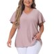 thumbnail image 1 of Agnes Orinda Blusa de Manga Acampanada con Cuello en V para Mujer de Talla Grande para Escuela o Universidad, Primavera Verano, Camiseta Hueca, Talla 1X, Rosa, 1 of 6