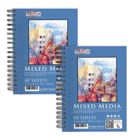 Cuaderno de bocetos U.S. Art Supply, técnica mixta, 14 x 21 cm, 160 g/m², paquete de 2