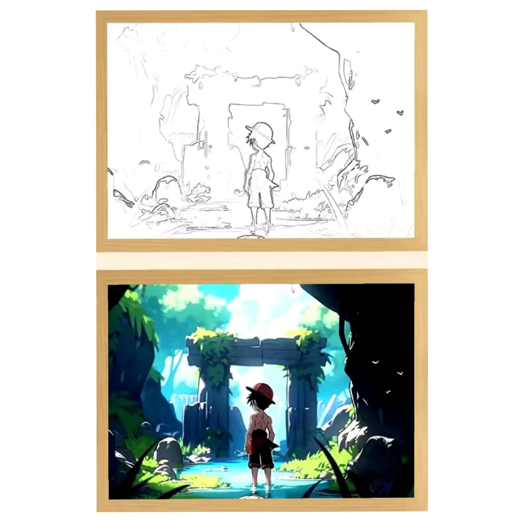 Lelumania - Cuadro Led De Luffy En El Bosque 23X18Cm