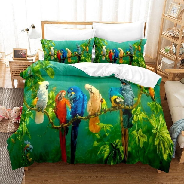 Macaws Bird Parrot Raining Black Quilt Duvet Cover Set Bedding Bedclothes3-Piece Bedding Set