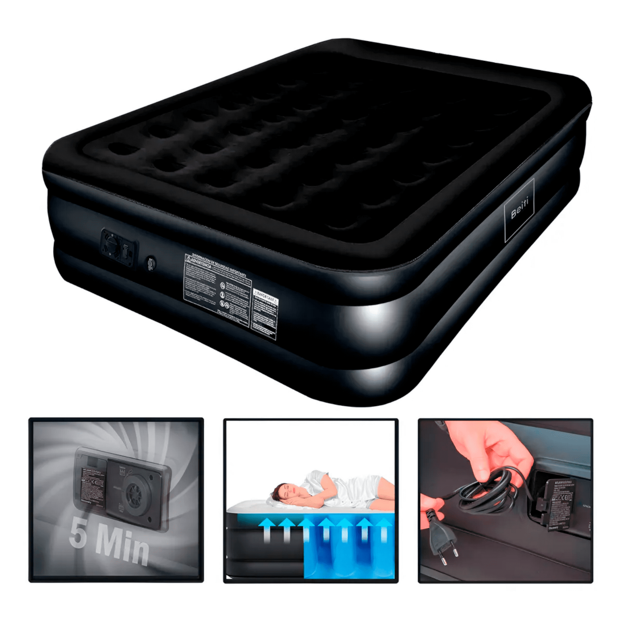 Colchón Cama Inflable 2 Plazas Eléctrico Beiti 203x152x45 Cm