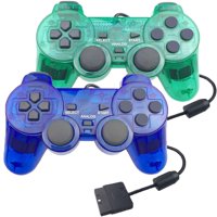 Genérico - 2 Pack Mando Con Cable Ps2, Doble Shock Gamepad Para Consola Playstation 2 - Doble Vibración-Verde Claro Y Azul Claro