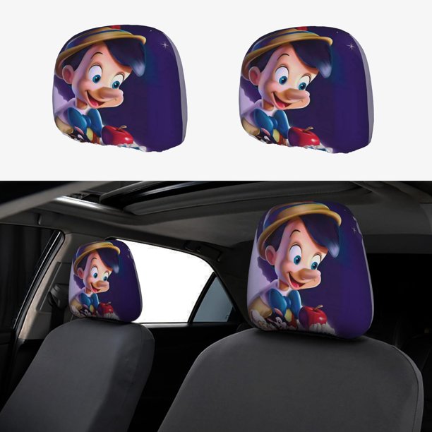 Las Aventuras de Pinocho Funda Protectora Universal para Reposacabezas de Coche, Funda Elástica para Reposacabezas de Asiento de Auto, Funda de Tela Antipolvo, Accesorios de Interior 2 Piezas