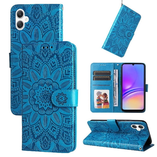 Funda tipo cartera FOXDOCK para Samsung Galaxy A06 5G , diseño girasol en relieve, cuero PU, cierre magnético, soporte y tarjetero
