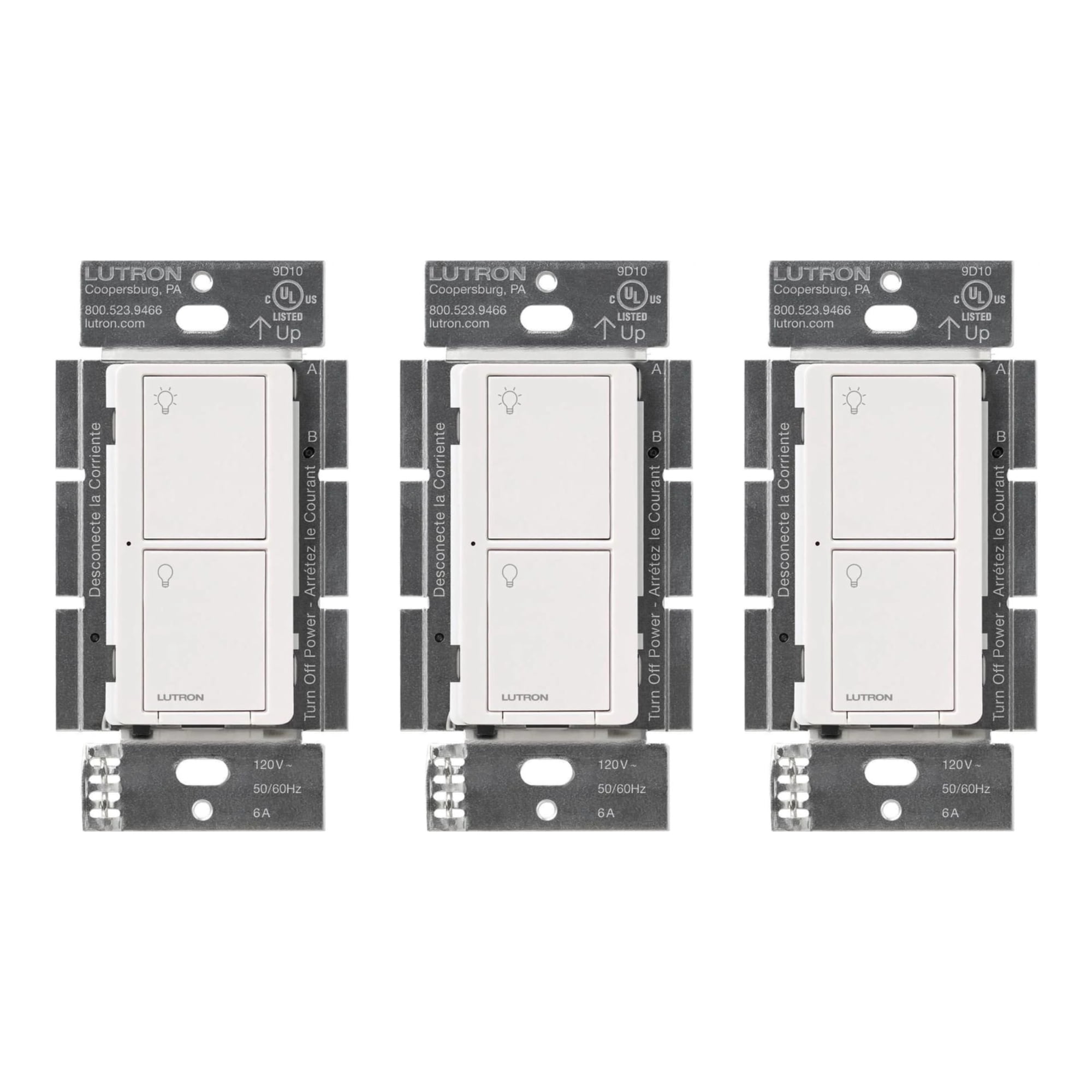 Lutron - Interruptor De Luz Inteligente Caseta Original 6a Paquete De 3 Blanco