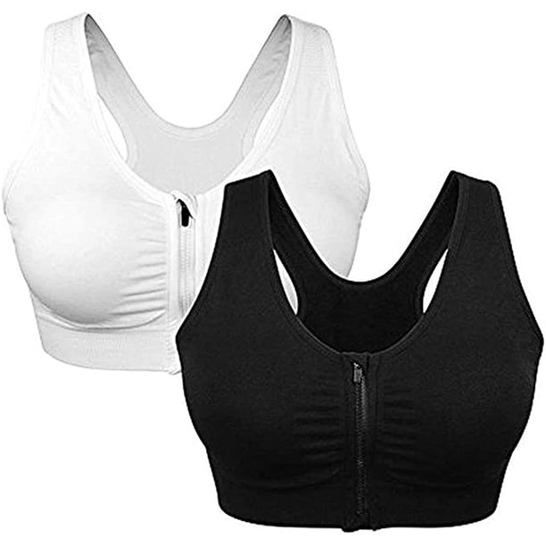 Sujetador deportivo con cremallera frontal para mujer, sin aros, para después de la cirugía, para yoga activo