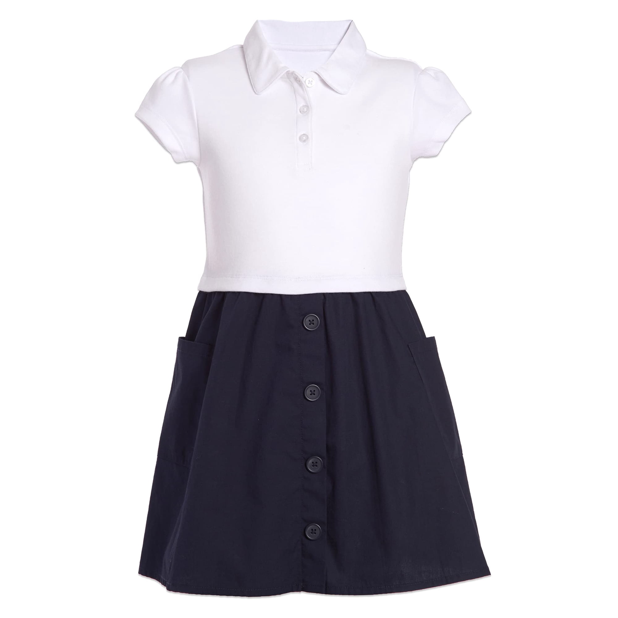 Vestido Polo Nautica De Popelina Blanco/azul Marino Para Niñas De 5 Años