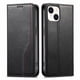 thumbnail image 1 of Funda tipo cartera para iPhone 15 Plus de piel con cierre magnético, ranuras para tarjetas y correa para la muñeca Negro, 1 of 6