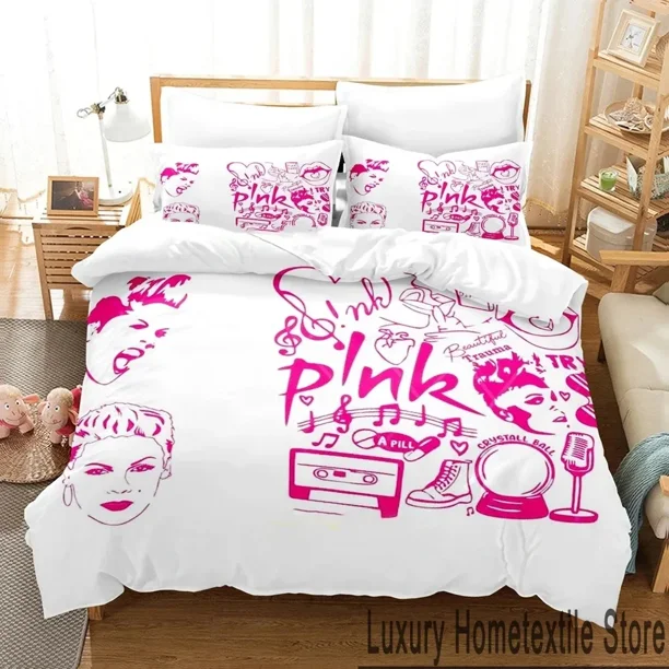 Personality Hip Hop Pink Singer Tour Bedding Set Duvet Cover Bed Set Quilt Cover Pillowcase Comforter Boys Adult Bed Sheets