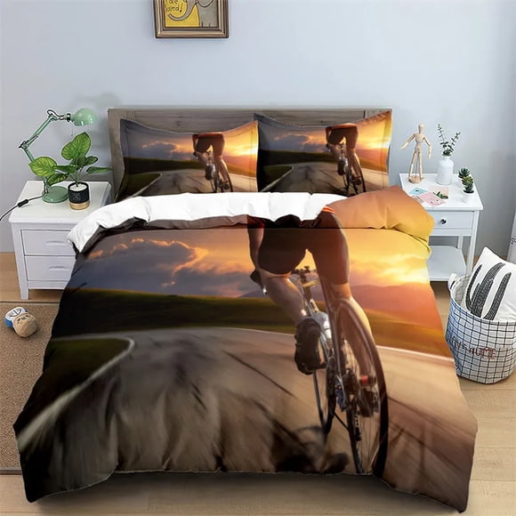 Bike Cycling Print Bedding Set Sport Style Duvet Cover Mountain Bike Quilt Cover With Pillowcases King For Teen Adult Room Decor Bed Sheets