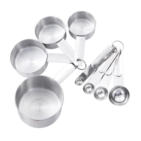 Bothyi - Juego De 8 Cucharas Y Tazas Medidoras, Cucharadita De Café Para Comida Líquida Seca, Barra De Cocina Plateada