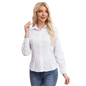 Likeshop - Blusa Mujer Manga Larga Elasticada Lisa Botones Formal 0056